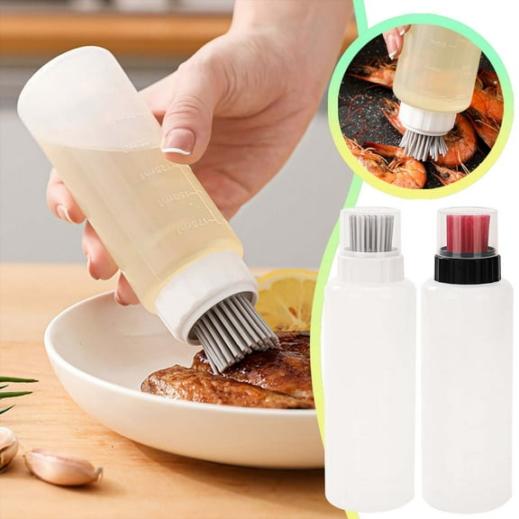 Seasoning 2 Transparent Kitchen Oil Dispenser with Sprayer and Silicone Basting Brush for Cooking BBQ Baking Easy Use and Measurement