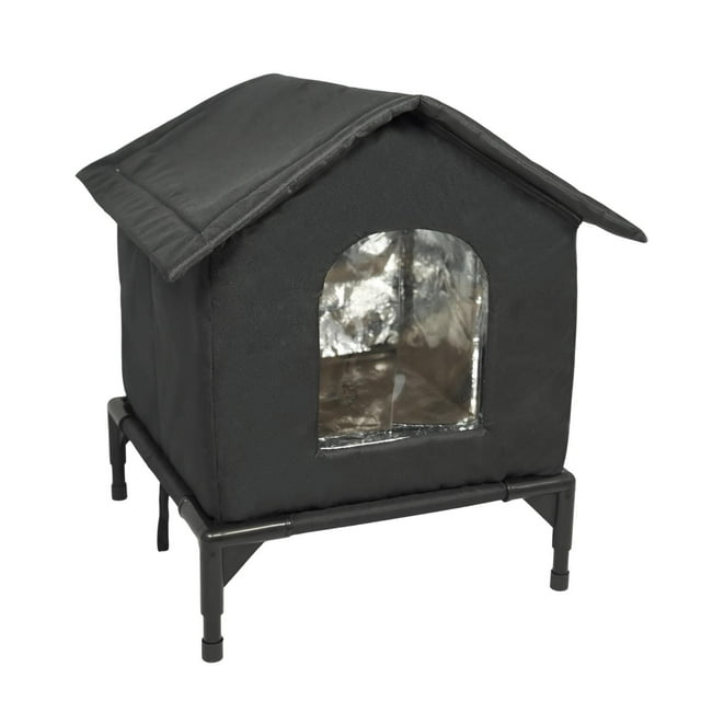 Caseta para gatos de exterior, Caseta para gatos, Portátil, Impermeable, Elevada, Protección invernal S Negro