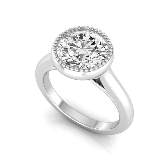 SHANTI JEWEL IGI Certified 2.5 Carat Round Cut Lab Grown Diamond (F, VVS2) 14K White Gold Milgrain Solitaire Engagement Wedding Ring for Women 7 US
