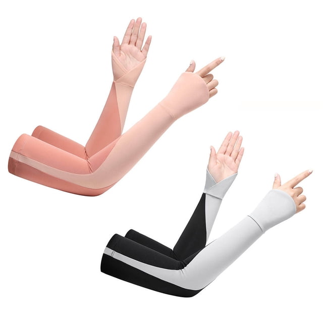 2 pares de protectores solares de verano para ciclismo para mujer, protectores de brazos de seda helada, diseño de costura irregular de dos colores 572