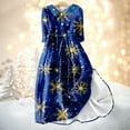 thumbnail image 2 of Christmas Dresses for Women Ladies Fashion Christmas Print Lapel Button-Down Seven-Quarter Cuff Strap-Up Dress for Christmas Party,Dark Blue,3XL, 2 of 5