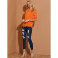 thumbnail image 2 of Blusas lisas de manga larga con cuello de lazo bohemio de algodón texturizado para mujer naranja M, 2 of 6
