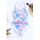 thumbnail image 1 of ABPHQTO Traje de baño de una pieza de cintura alta con cordones y estampado floral rosa para mujer, 1 of 5