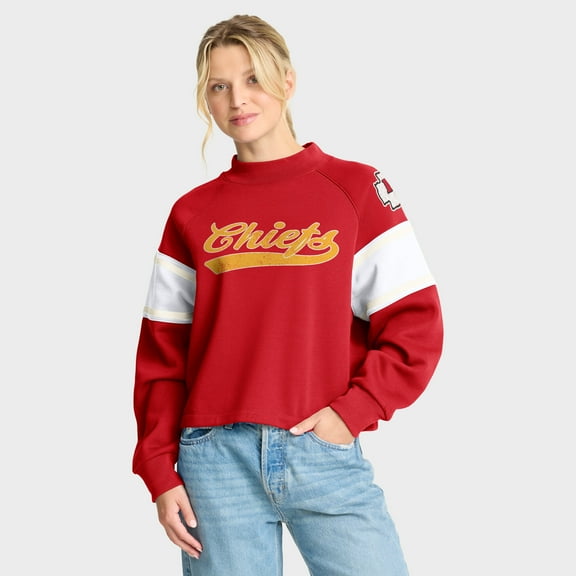 Women's Fanatics Red Kansas City Chiefs Oversized Hometown Toss Sweep Mock Neck Pullover