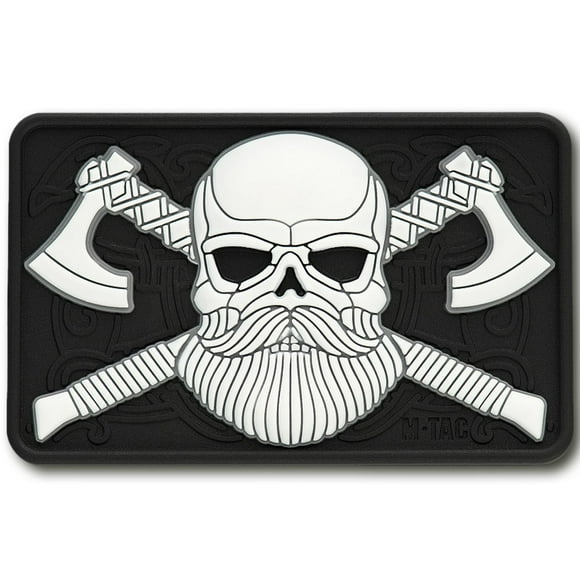 M-Tac Tactical Beard Skull Patch - Morale Patch for Military Gear Army Patches for Clothes, Jackets, Backpacks, Hats Patch with Hook Fasteners (Black/White)