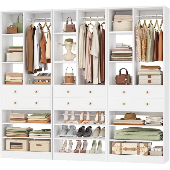 Homieasy 7 FT (84") Free Standing Closet Organizer System - Heavy Duty Wardrobe Tower with Drawers & Shelves for Small Walk-in Closets, 1800  LBS Max Load Capacity,White