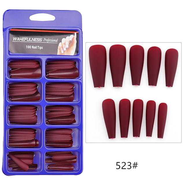 WREESH 100pc Of Matte Ballet Fake Nails Long Nail Art Patches Full Frosted Nail Box