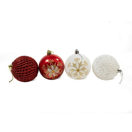 Iridescent Set - ALEKO Iridescent Holiday Ornament Variety Pack - Set of 9 - Red and White