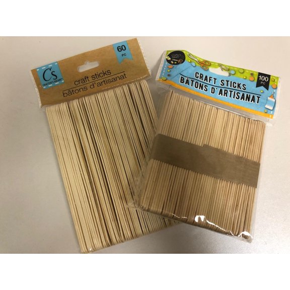 NATURAL WOODEN POPSICLE STICKS Wood Craft Stick School Art; Combo of 2 Sizes; 160 Sticks