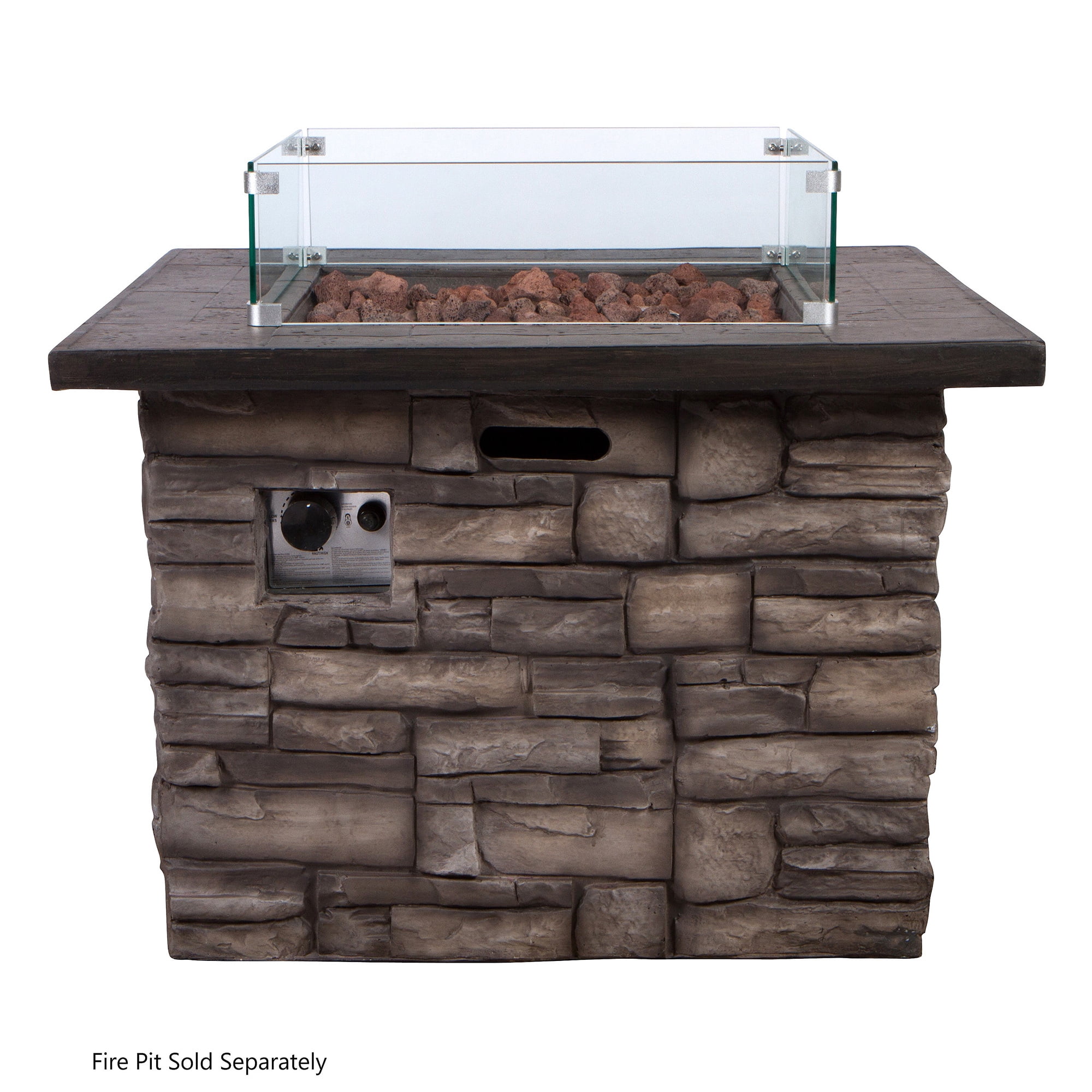 Shine Company Outdoor Garden Patio Firepit Table Sevilla Merida Square 21.5" Glass Wind Guard