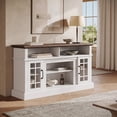 thumbnail image 5 of BELLEZE 58 Inch TV Stand, Rustic Wood Entertainment Center for TVs up to 65",  Contemporary Media Console Table with Two Open Shelves and Glass Door Cabinets - Astorga (White), 5 of 6