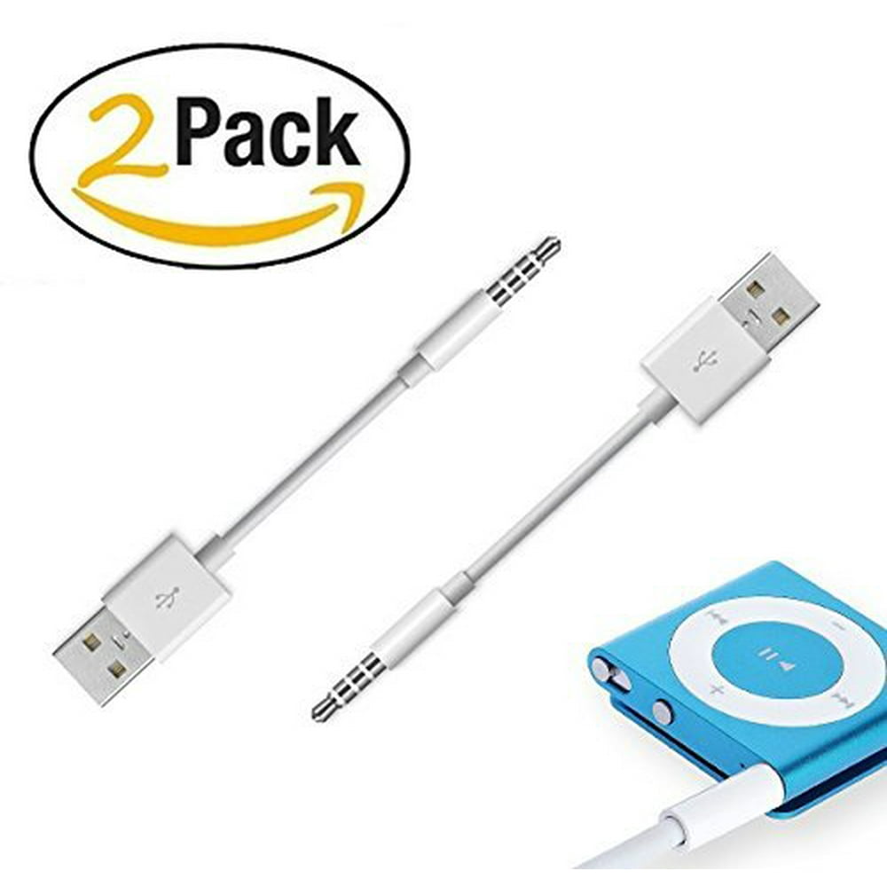 iPod Shuffle Cable, 2 Pack 3.5mm Jack/Plug to USB Power Charger Sync