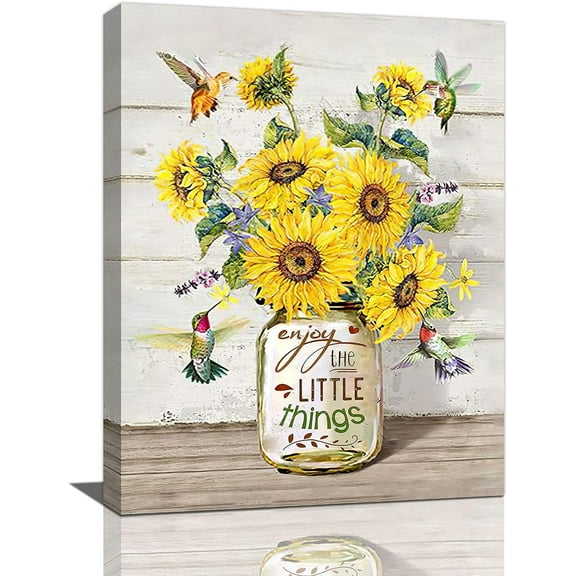 Sps ssion Sunflower Hummingbird Wall Decor 12"x16" Framed Canvas Art Prints