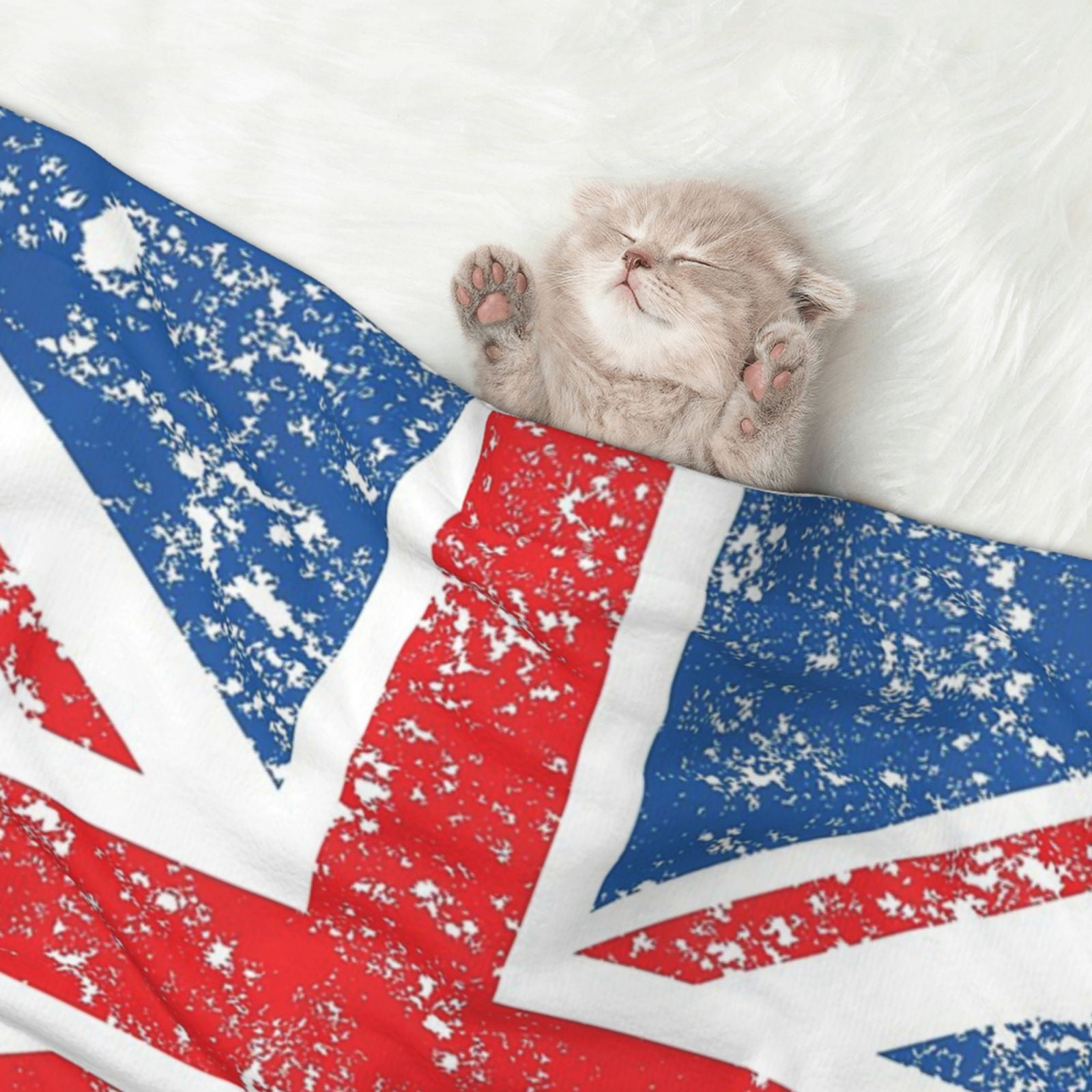 Flannel Throw Dog Blanket Retro Union-Jack Flag Soft Warm Print Pet Blankets for Small Dog Cat Puppy