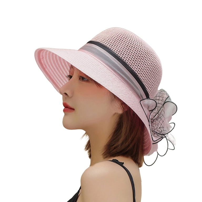 Women Sun Hat, Pink Women Hat Bridal Wedding Church Tea Wide  display picture 1