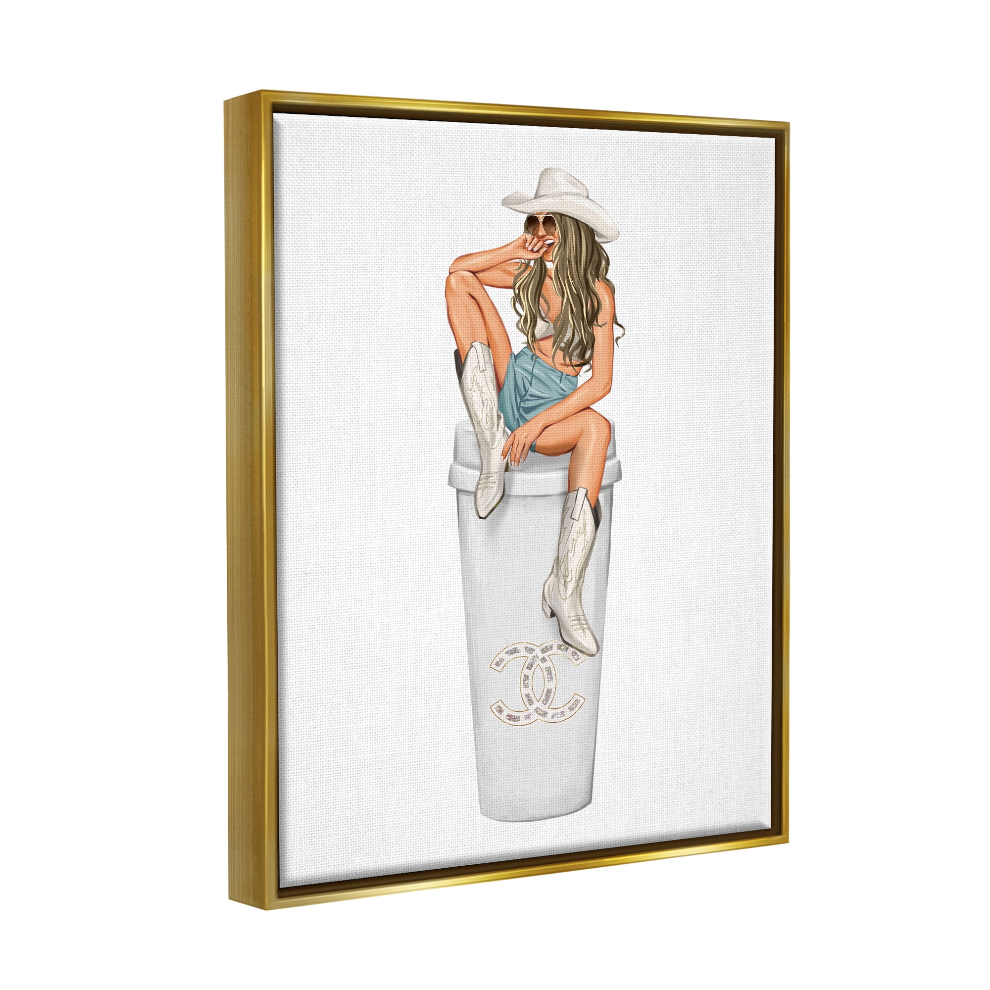 Stupell Industries Country Cowgirl Trendy Glam Coffee Beauty & Fashion Painting Gold Floater Framed Art Print Wall Art