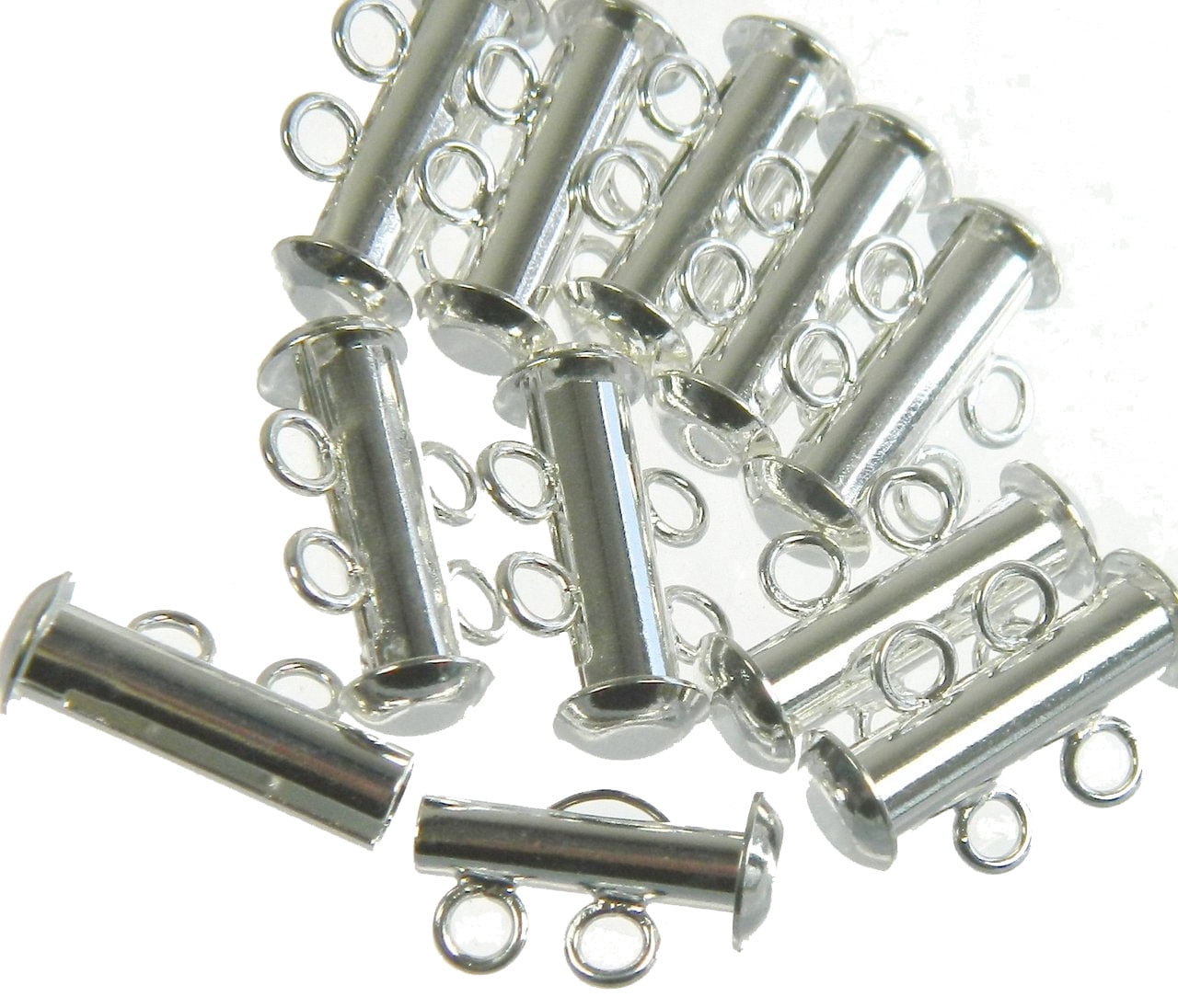 10 Pack Multi 2 Strand Slide Lock Clasps Silver Plated Brass