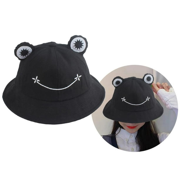 Cartoon Frog Bucket Hat Women Fishing Cap Cute Froggy Hat Outdoor Fisherman  Sun Hat Adjustable - Black 