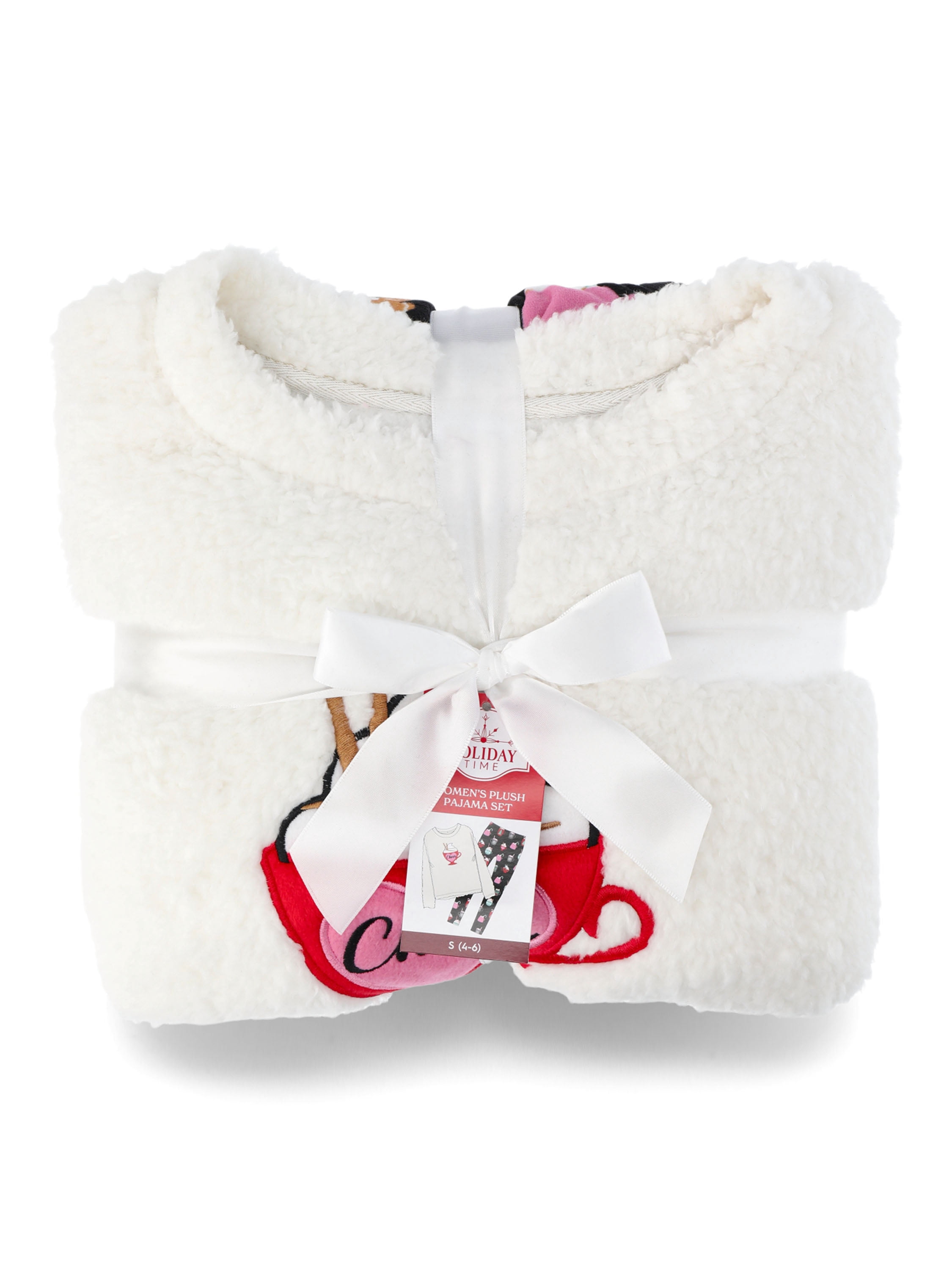 Holiday Time Women's Cheer Holiday Plush Pajama Set, 2-Piece, Sizes S to 3X