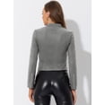thumbnail image 4 of Chaqueta de gamuza Sintética Allegra K Cuello alto Cremallera Gris S, 4 of 5