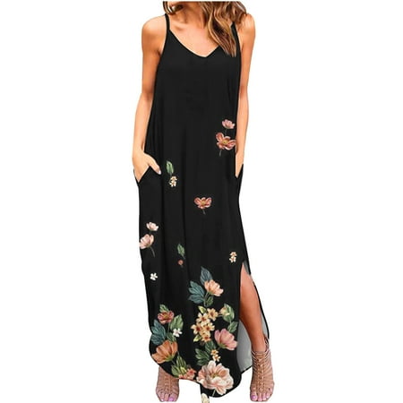 

Women s Casual Loose Sundress Long Dress Sleeveless Split Maxi Dresses Summer Beach Dress with Pockets