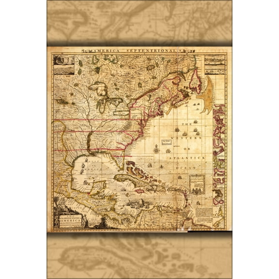 24"x36" Gallery Poster, map of British colonies pre united states 1733