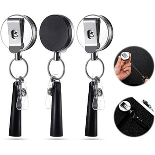5 Pack - Retractable Pen Holder (Marker & Carpenter Pencil Compatible)  Stay Open Ratcheting Pull Cord - Belt Clip Reel & Small Key Ring by