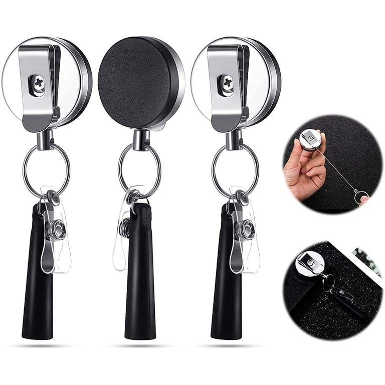 Metal Retractable Badge Reel with Pen Holder Flexible Pull Badge Pen Holder  Portable Elastic Silicone Pencil Holder with Clip and Key Ring for