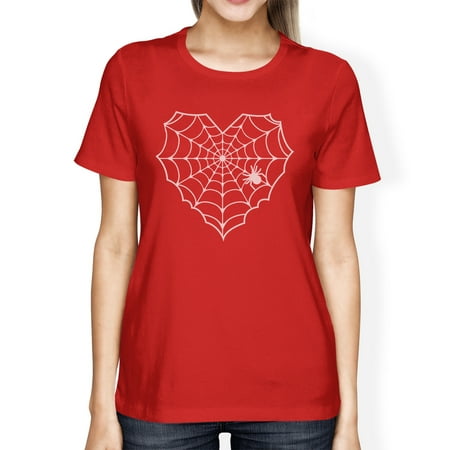 Web Red Shirt - Heart Spider Web Tshirt Womens Red Graphic Tee Cotton Crewneck