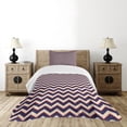 thumbnail image 4 of Ambesonne Dark Blue Quilted Bedspread Set 2 Pcs, Zigzag Modern Lines, Twin Size, Purple Tan Red, 4 of 5