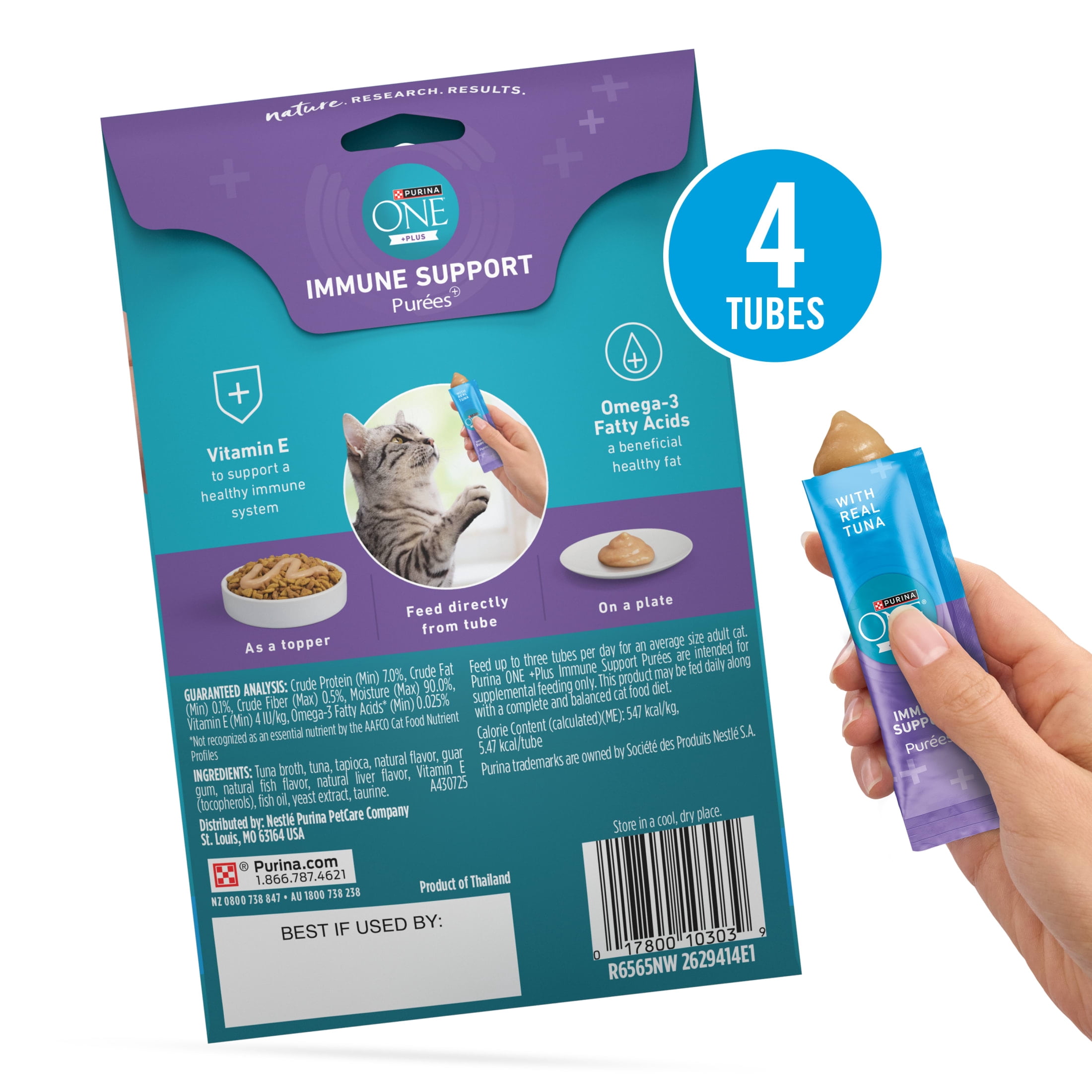 (30 pack) Purina ONE Plus Immune Support Purees With Real Tuna Lickable Cat Treats, 1.4 oz.