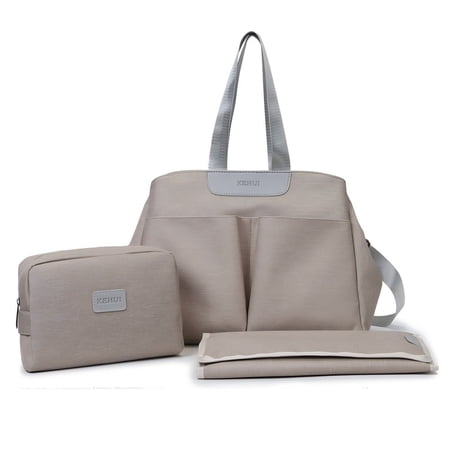 URSOFINE Stylish Tote for Mom Multifunctional Mommy Bag with 2 Insulated Bottle Pockets  Waterproof Diaper Bag with Changing Pad & Pouch for Daily Travel Commute & Shopping Gray