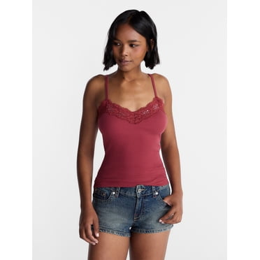 No Boundaries Sequin Lace Trim Cami Top, Women's XXS-XXL