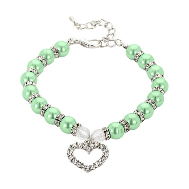 Collar ajustable del perro del diamante - aleación con las perlas, decoración del corazón - para los animales domésticos pequeños/medianos, ajuste de moda, seguro