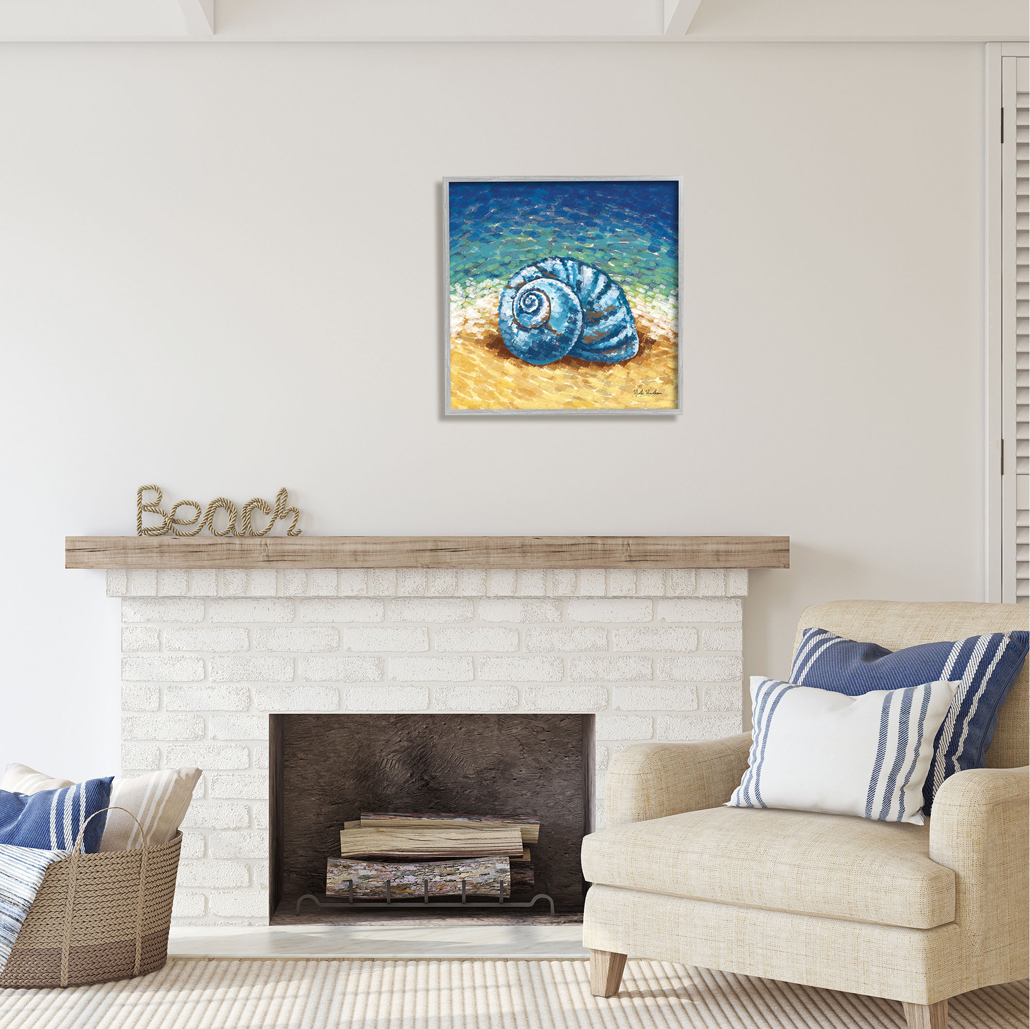 Stupell Industries Abstract Nautilus on Shore Animals & Insects Painting Gray Framed Art Print Wall Art, 24 x 24