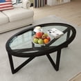 thumbnail image 2 of Oval Tempered Glass Coffee Table, Sofa Side Table with Solid Wood Frame and Glass Top, Modern Center Table for Living Room Home Office, Black, 2 of 9