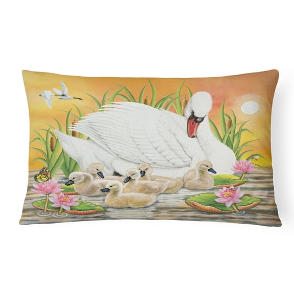 Mother Swan At Sunset Canvas Fabric Decorative Pillow