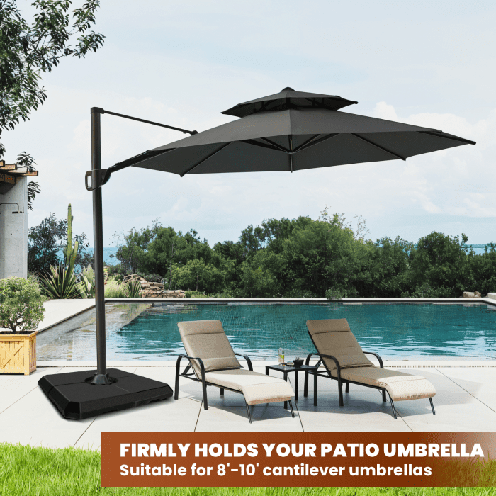 4-Panel Cantilever Umbrella Base, 317LBS, Durable HDPE Material, Weather-Resistant UV Protection, Offset Umbrella Stand Base for Poolside Garden