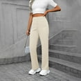 thumbnail image 4 of Zpanxa Women's High Waisted Pants with Button Front Elastic Waist Solid Color Comfort Fit Long Trousers with Pockets for Casual Wear Beige M, 4 of 7