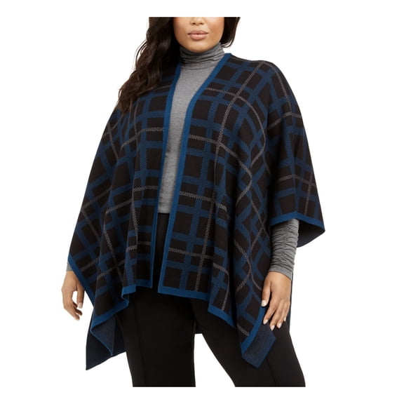 ANNE KLEIN Womens Blue Open Cardigan PONCHO Sweater Plus 0X1X