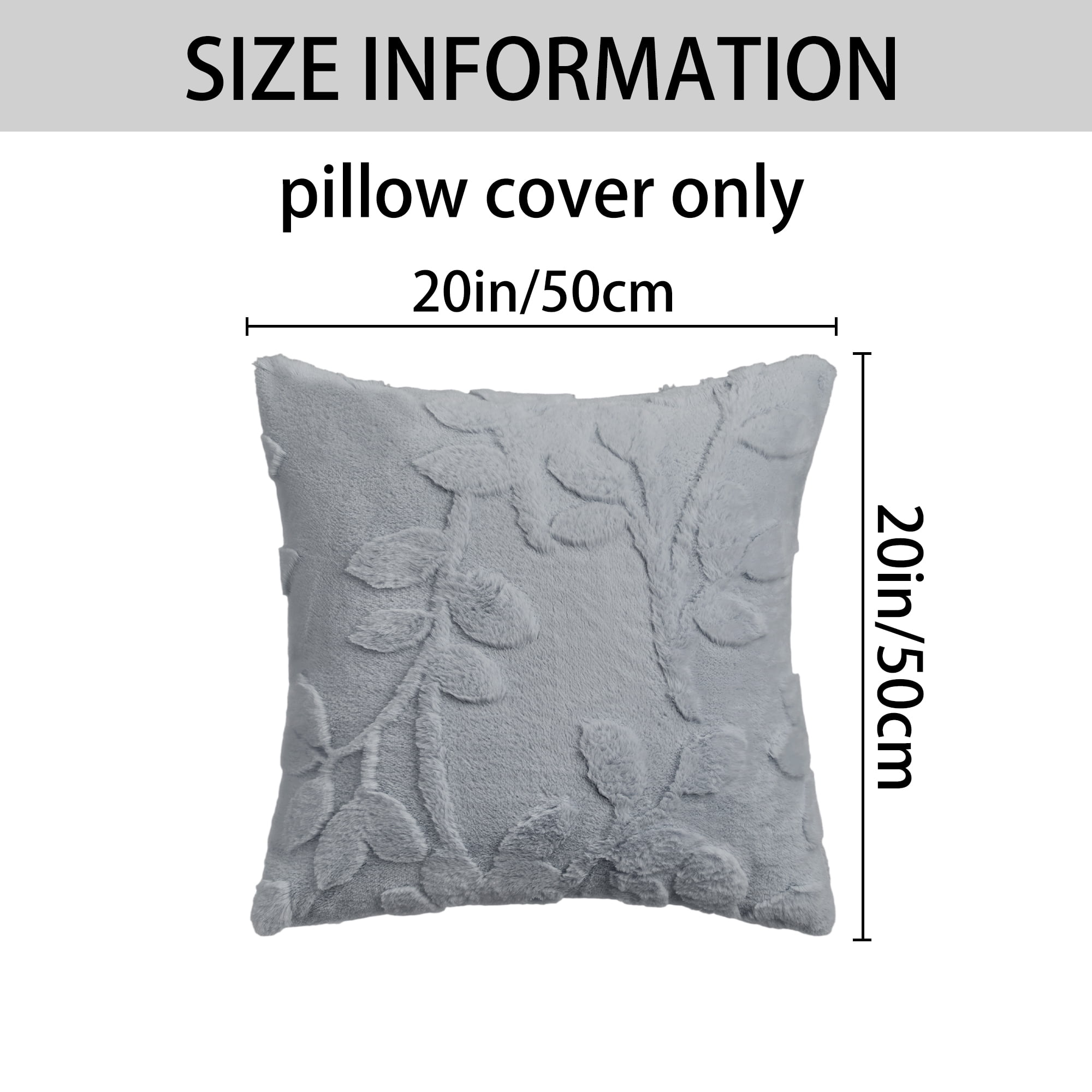 Unique Bargains Pack of 2 Leaf Jacquard Plush Pillow Covers for Bedroom 20" x 20" Grey