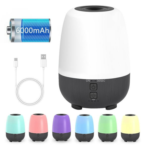 FVLOENG Essential Oils Aromatherapy Diffuser Mist Ultrasonic Vaporizer,7 Colors Light,Rechargeable Cool Mist Air Humidifiers Built-in Battery for Desktop Room Home Bedroom Baby Office Car(150mlWhite)