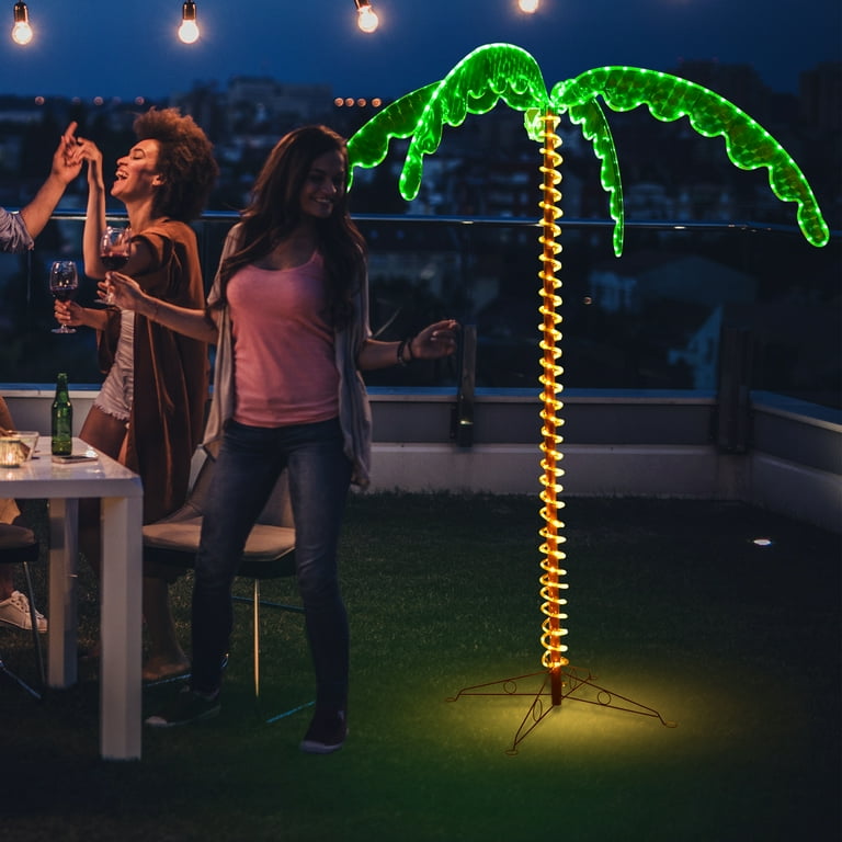 Gymax 7ft Outdoor Tropical Pre-Lit LED Palm Tree Holiday Decor