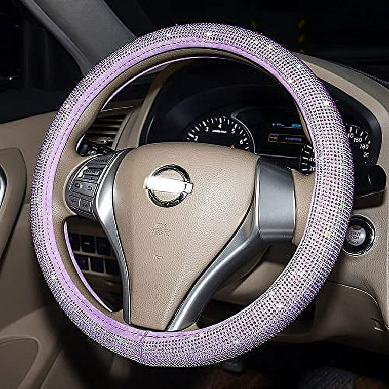 Car Fuzzy Bling Steering Wheel Cover for Women Purple, 15 Inch