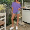 thumbnail image 6 of VJGBEGW Women Off The Shoulder Tops Oversized Short Sleeve Shirts Summer Casual Fashion Tees Purple XS, 6 of 9