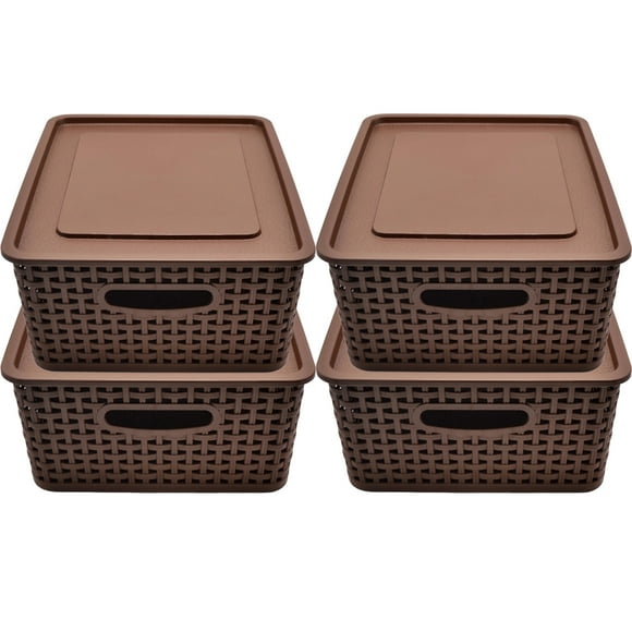 Set De 4 Cajas, Canastas Organizadoras Tipo Rattan Café