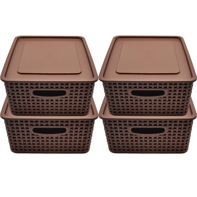 Set De 4 Cajas, Canastas Organizadoras Tipo Rattan Café
