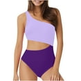 thumbnail image 3 of Womens Color Block Cutout Swimsuits Beach One Shoulder Bathing Suit Fashion One Piece Swimwear for Women Dark Purple, M, 3 of 3