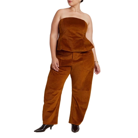 ELOQUII Women's Plus Size Corduroy Barrel Leg Pants