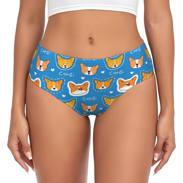 Fotbe Corgi Dog Face Calzones Estampados para Mujer – Ropa Interior de Algodón, Cómoda, Suave y Elástica-Medium